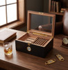 Visol Rainier Glass Top with Black Matte Finish Cigar Humidor - Holds 100 Cigars - VHUD302