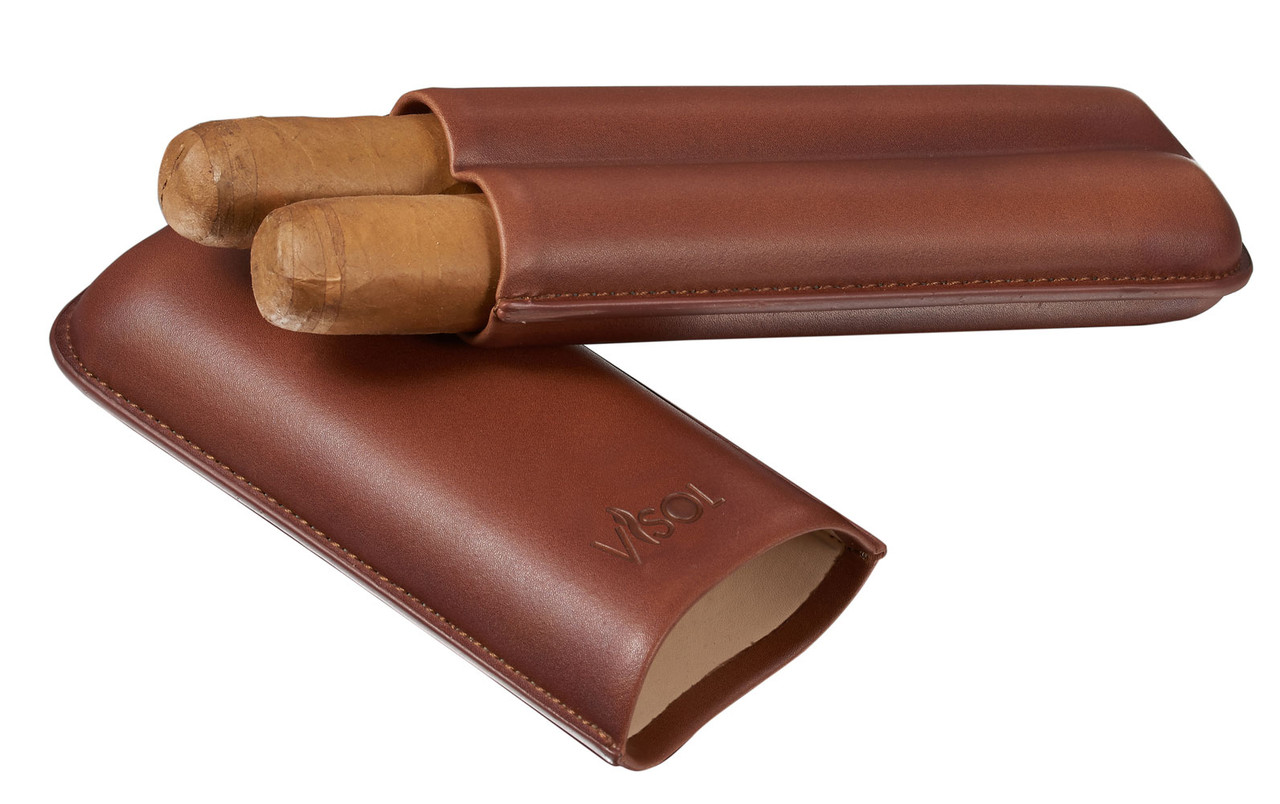 Visol Legend Brown Genuine Leather Cigar Case - Holds 2 Cigars