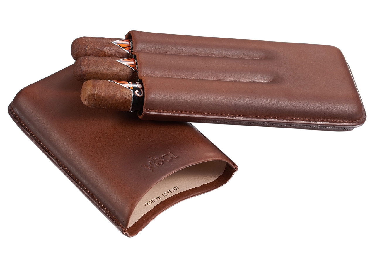 Visol Legend Brown Genuine Leather Cigar Case With Cutter