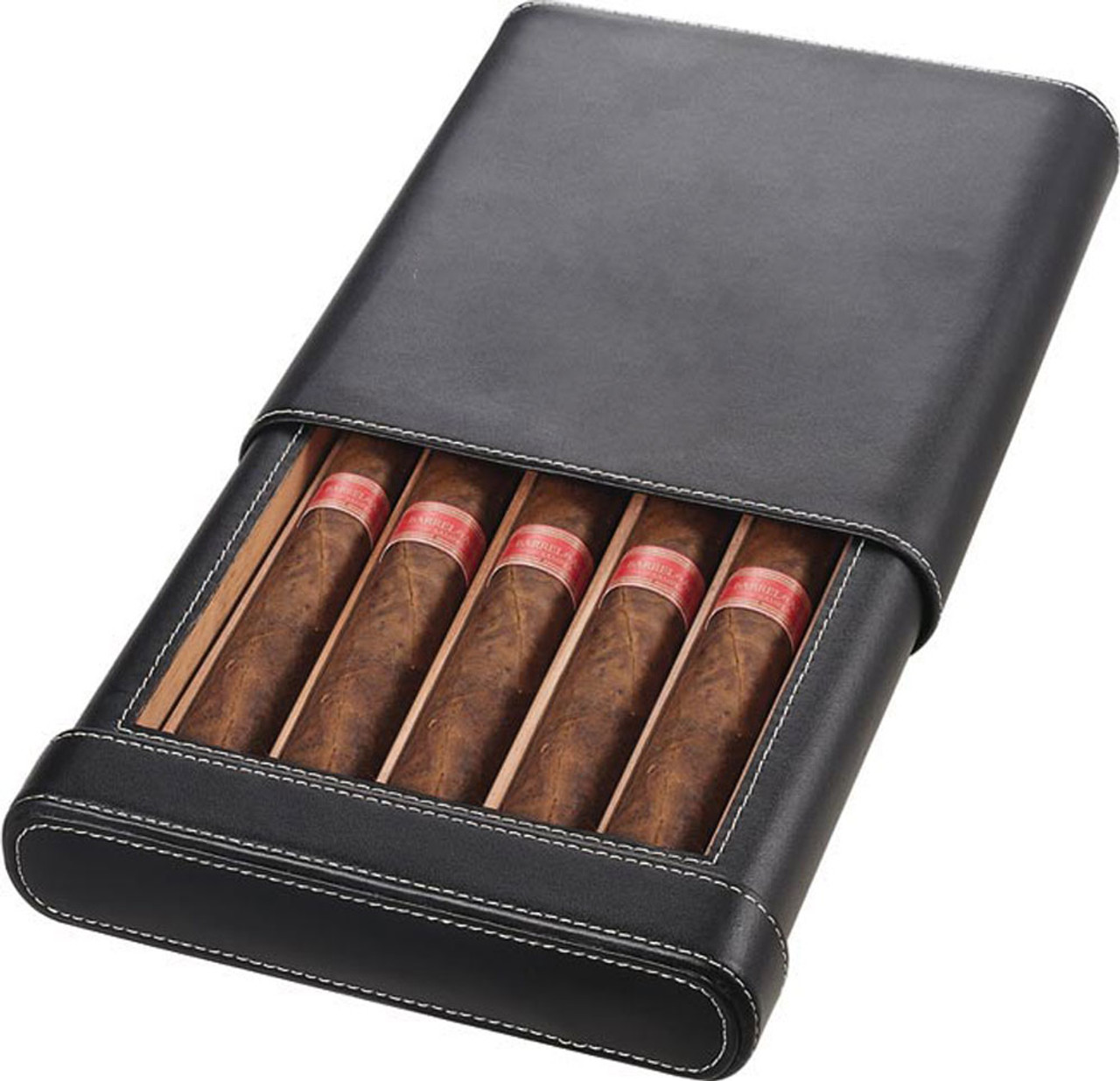 Visol Rennes Black Leather Cigar Case - Holds 5 Cigars - VCASE500
