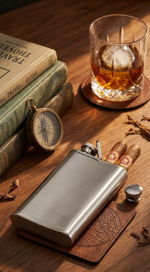cigarette case flask CNFLASK 6oz/180ml Black Leather Wrapped Hip with Built-in & Funnel: Flasks TWO IN ONE DESIGN Visol Edian Stainless Steel Liquor