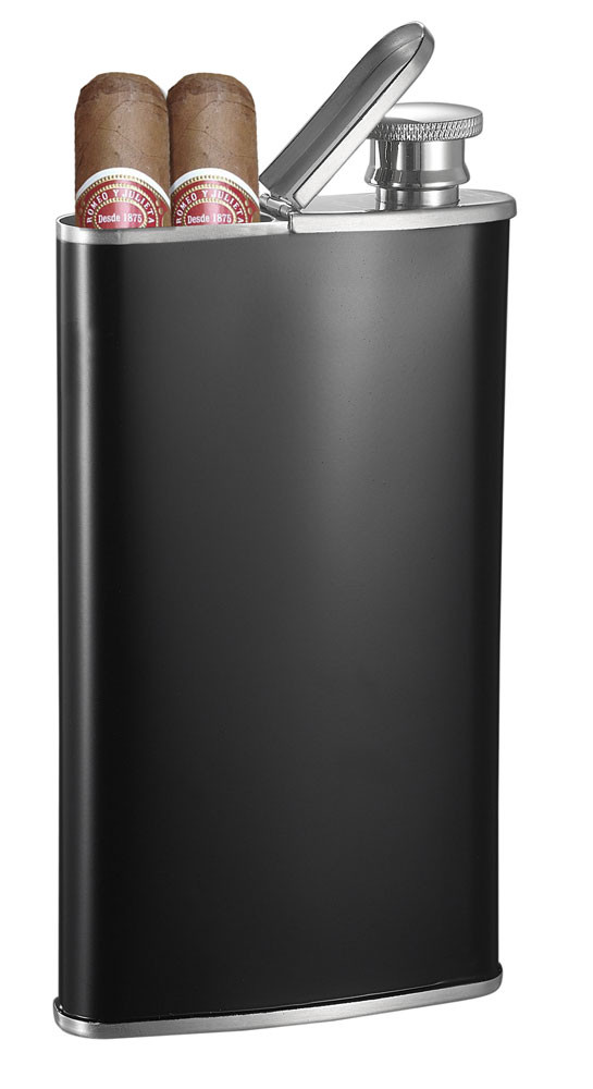 Visol Edian Stainless Steel 4 oz Flask with Built-in Cigar Case - Black  Matte - VF2042 - Visol