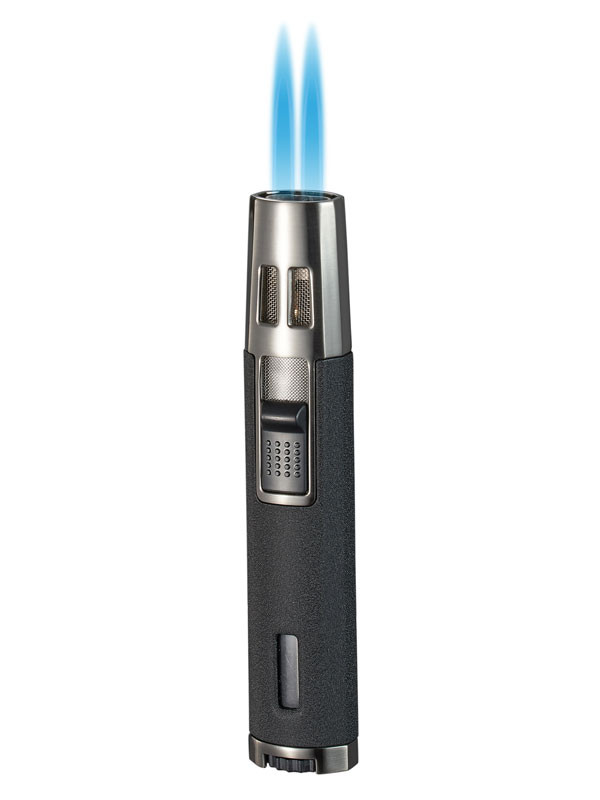 cigarette lighter dual Visol DuoJet Black Wrinkle Double Torch Pen Cigar Lighter - VLR287001
