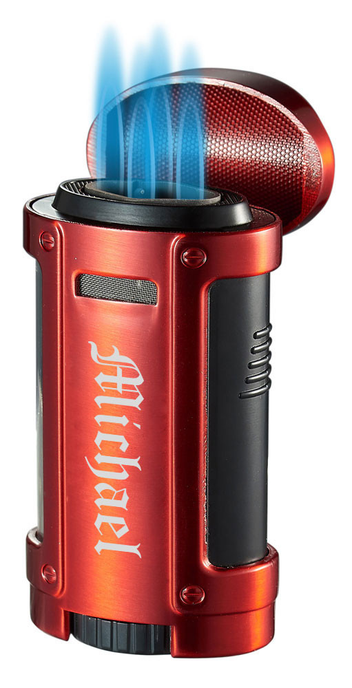Visol Rhino Brushed Red Quad Torch Flame Cigar Lighter - VLR403805