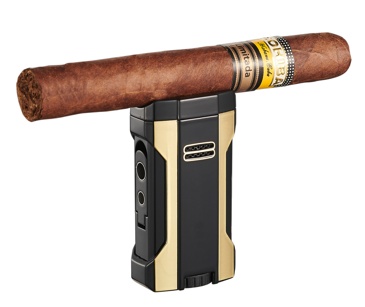 Visol Rhino 2.0 Black & Gold Quad Flame Cigar Lighter - VLR406808