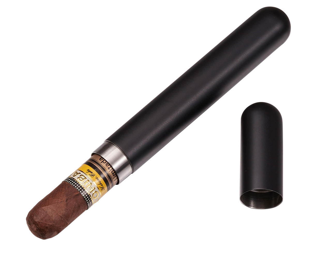 Visol Sigma Matte Black Finish Stainless Steel Cigar Tube - VCASE1003BK