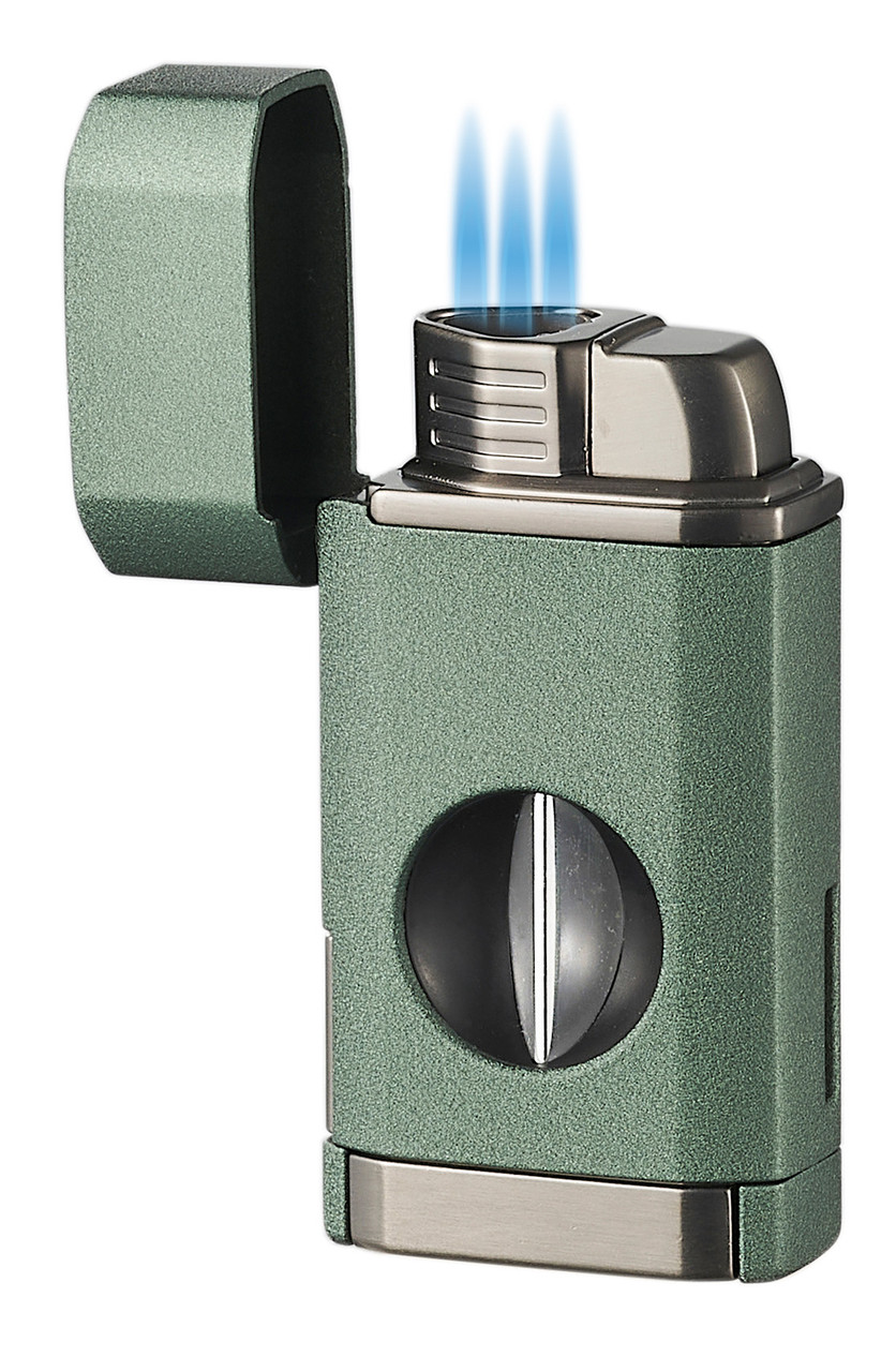 Visol Diablo Triple Torch Flame Lighter w/ Spring V Cutter - Green