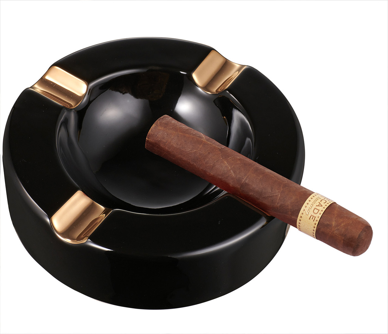 Visol Midas Black & Gold Round Ceramic Cigar Ashtray - VASH438 - Visol