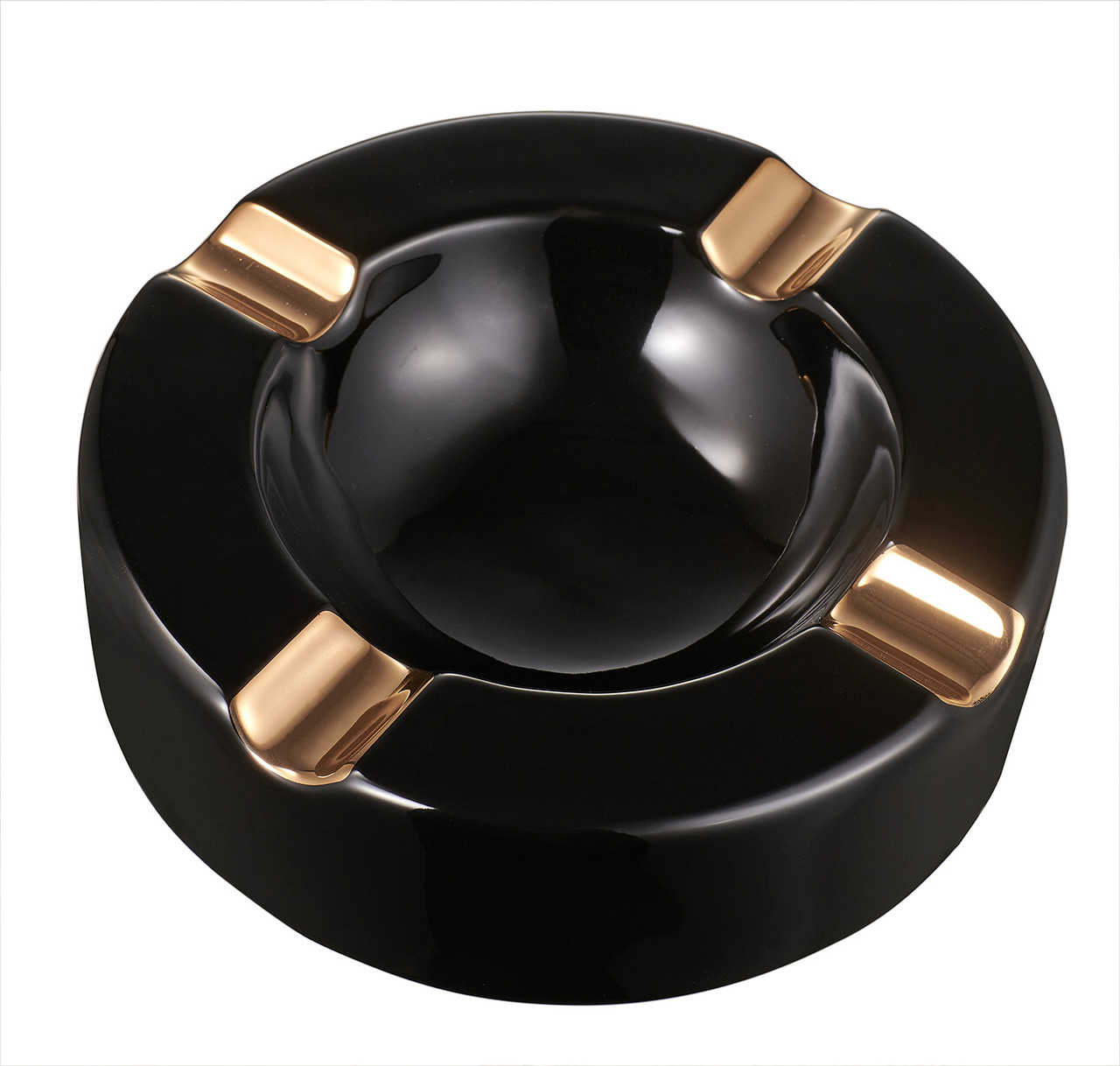 Visol Midas Black & Gold Round Ceramic Cigar Ashtray - VASH438 - Visol
