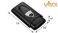 Visol Legendary Black Genuine Leather Cigar Case with Cutter - VCASE475BK