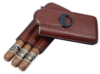 Visol Granada Brown Leather 3 Finger Cigar Case with Cigar Cutter - VCASE712