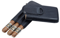 Visol Granada Black Leather 3 Finger Cigar Case with Cigar Cutter - VCASE713