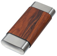 Visol Carver Natural Wood and Stainless Steel Cigar Case - 3 Cigars - VCASE737