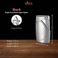 Visol Shark Brushed Chrome Single Torch Flame Cigar Lighter - VLR500402