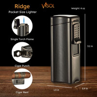 Visol Ridge Black Single Flame Torch Lighter with Cigar Rest - VLR405801-Ridge-BK