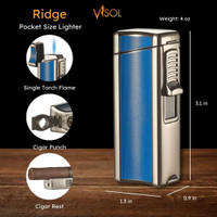 Visol Ridge Blue Single Flame Torch Lighter with Cigar Rest - VLR405803-Ridge-BL