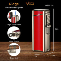 Visol Ridge Red Single Flame Torch Lighter with Cigar Rest - VLR405805-Ridge-RD
