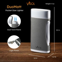 Visol DuoMatt Gray Double Flame Cigar Lighter - VLR3017003