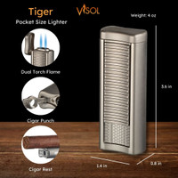 Visol Tiger Double Flame Cigar Lighter - Gunmetal - VLR407002-Tiger-GM