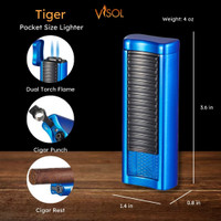 Visol Tiger Double Flame Cigar Lighter - Blue - VLR407004-Tiger-BU