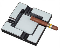 Visol Renner White & Black with Silver Lines Ceramic Cigar Ashtray - VASH435WH