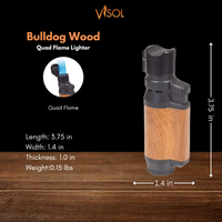 Visol Retail Package - Bulldog Wood Quad Flame Lighter 24 count - VLR4-Bulldog-WD-Prepack