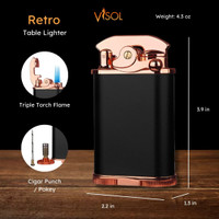 Visol Retro Triple Flame Cigar Lighter - Black & Rose Gold- VLR277008