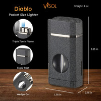 Visol Diablo Triple Torch Flame Lighter w/ Spring V Cutter - Black Crackle - VLR7-Diablo-BK