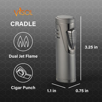Visol Cradle Double Jet Torch Flame Lighter with Cigar Punch - Gunmetal - VLR4-Cradle-GM