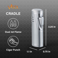 Visol Cradle Double Jet Torch Flame Lighter with Cigar Punch - Silver - VLR4-Cradle-SL