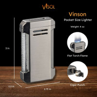 Visol Vinson Flat Torch Flame Lighter with Cigar Punch - Gunmetal - VLR4-Vinson-GM