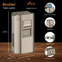 Visol Boulder Quad Torch Flame Lighter - Gunmetal - VLR7-Boulder-GM