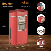 Visol Boulder Quad Torch Flame Lighter - Red - VLR7-Boulder-RD