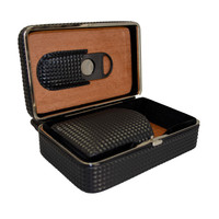 Visol Marvel Diamond Pattern Leather Travel Cigar Case with Cutter - VCASE753
