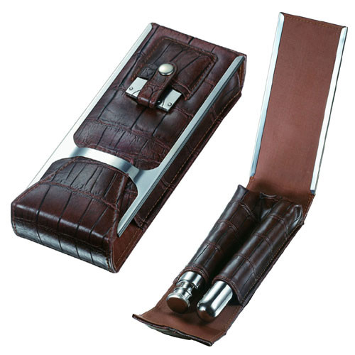 Visol Legend Brown Genuine Leather Cigar Case with Cutter