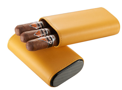 Visol Burgos Yellow Leather Cigar case - Holds 3 Cigars - VCASE466