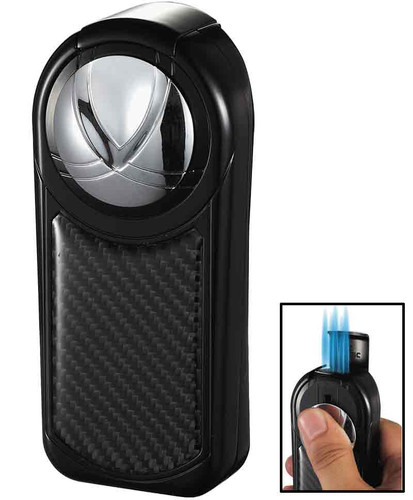 Visol Dobrev V Flame Black Carbon Fiber 5 Torch Flame Table Lighter - VLR501302