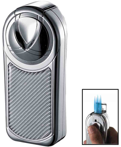 Visol Dobrev V Chrome and White Carbon Fiber 5 Torch Flame Table Lighter - VLR501405