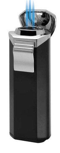 Visol Trio Matte Black Triple Flame Torch Flame Lighter with Built-In Cigar Punch - VLR500102