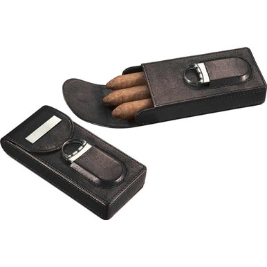 Visol Granada Brown Leather 3 Finger Cigar Case with Cigar Cutter