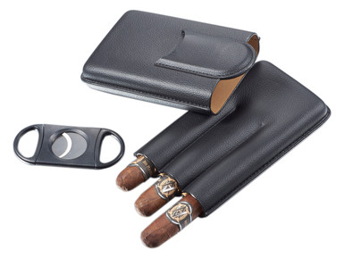 Visol Rennes Black Leather Cigar Case - Holds 5 Cigars - VCASE500