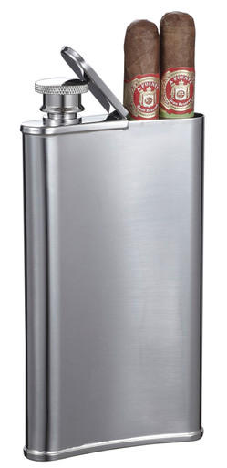 Visol Edian Stainless Steel Liquor Flask with Built-in Cigar