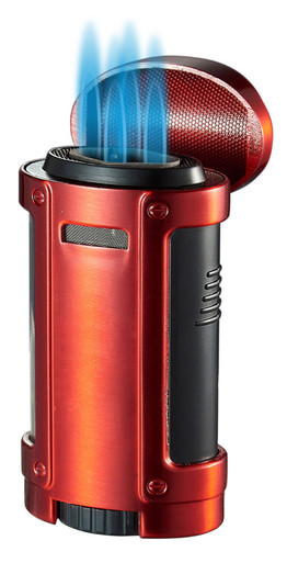 Visol Rhino Brushed Red Quad Torch Flame Cigar Lighter - VLR403805