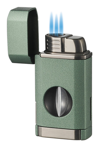 Visol Diablo Triple Torch Flame Lighter w/ Spring V Cutter - Green