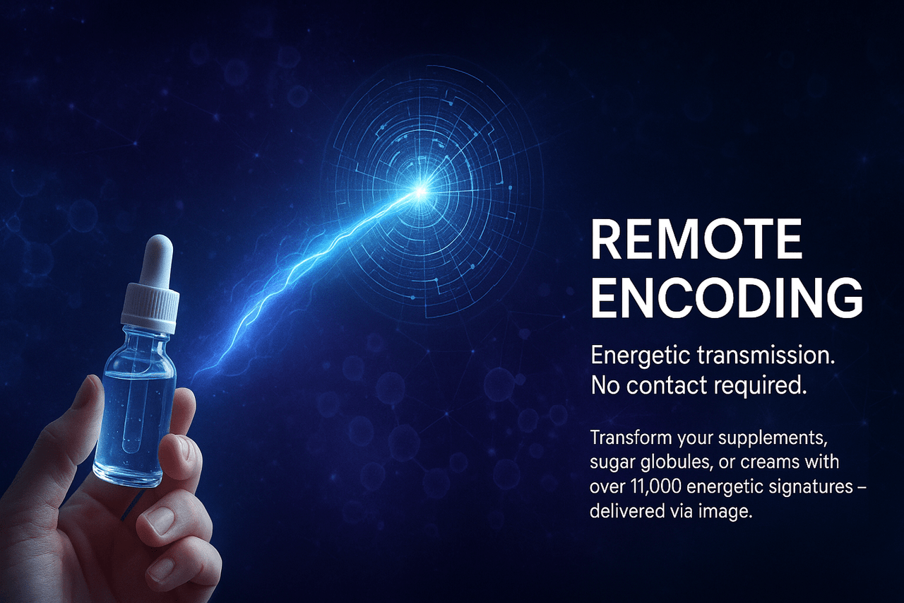 Remote Encoding system for non-contact energetic imprinting – transmits informational frequencies to objects via photo for vibrational alignment and frequency exploration (frequency mapping and energetic signature transfer)