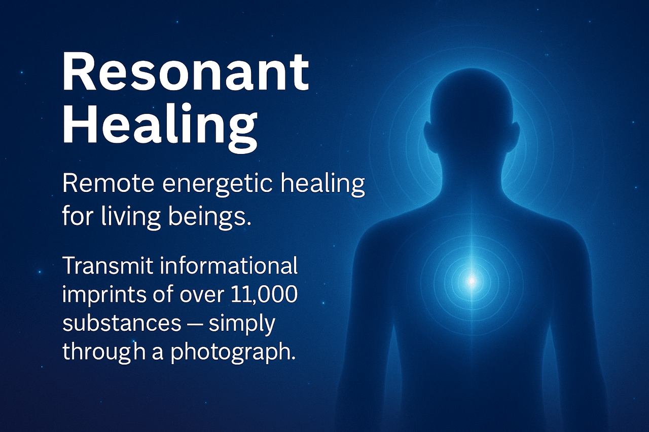 Resonant Healing frequency transfer system using recipient photo – supports vibrational awareness and subtle field resonance through non-contact energetic imprinting (non-chemical method and remote frequency work