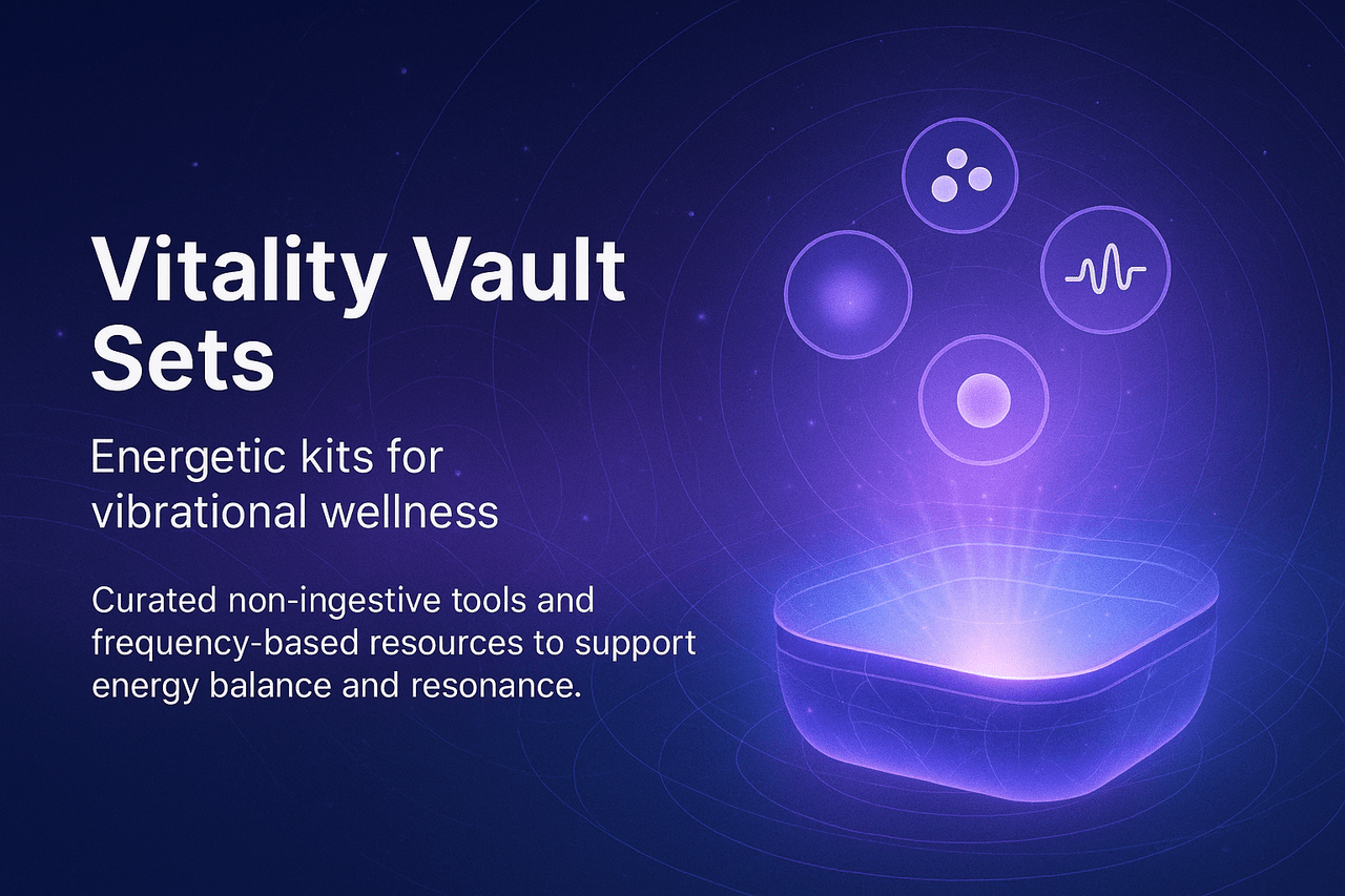 Vitality Vault Sets – curated frequency-based kits with non-ingestive energetic items for personal energy exploration, vibrational routines, and frequency self-work (frequency tools bundle and resonance sets)