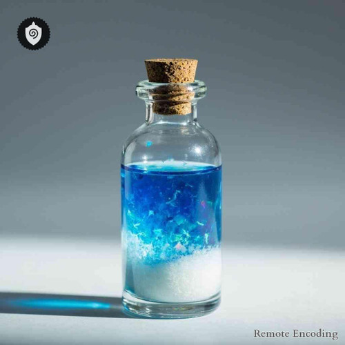 Hematite remote imprint conductor with quantum field link for precise distance energy relay and activation