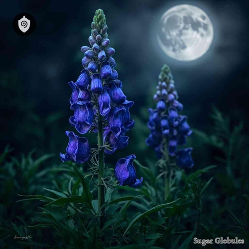 Aconitum Camarum sugar spheres in uniform orb form for energetic homeopathic (nonmedical) dry-form presentation and storage