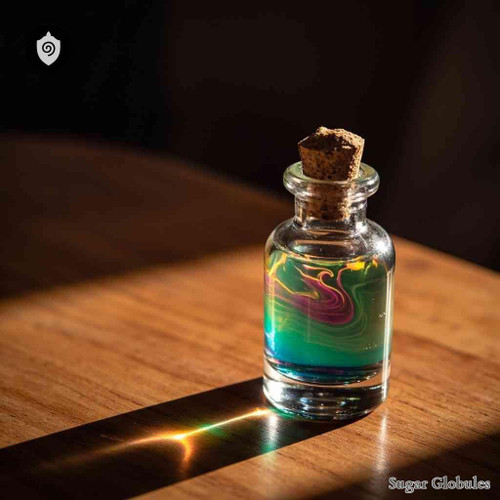 Antimonium Iodatum sugar spheres in granule format for energetic homeopathic (nonmedical) dry-form product presentation